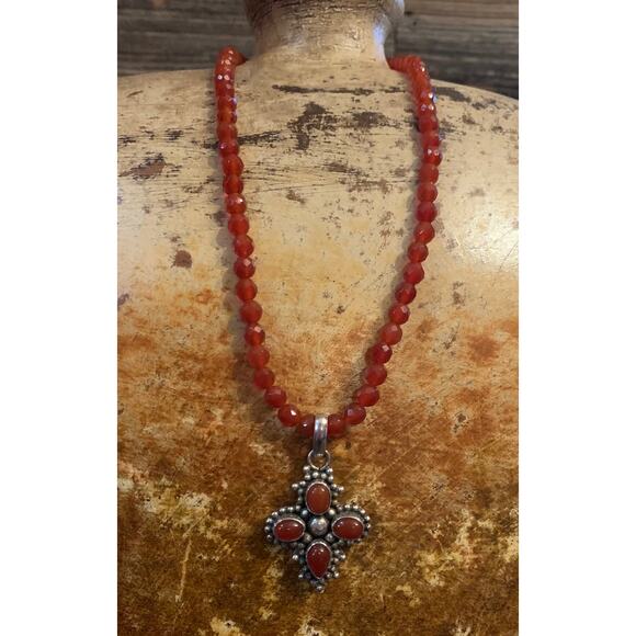 Carnelian Agate and Sterling Silver Pendant and Necklace - Picture 4 of 10